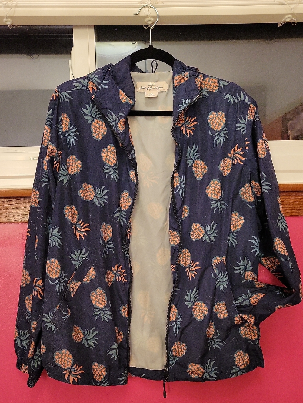Pineapple Print Hooded Rain Jacket - Navy